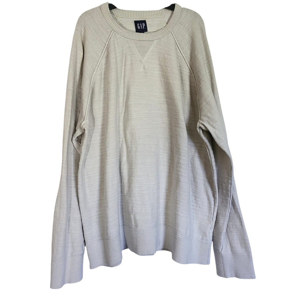 Gap Men's Ivory Slub Cotton Raglan Crewneck Long Sleeve‎ Preppy Knit Sweater XXL